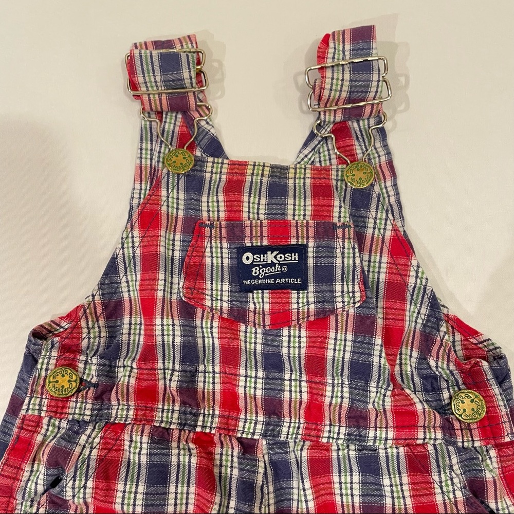 Vintage OshKosh B’Gosh Genuine Article Kids Red Plaid  Overalls Size 6M
